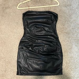 Black leather mini dress